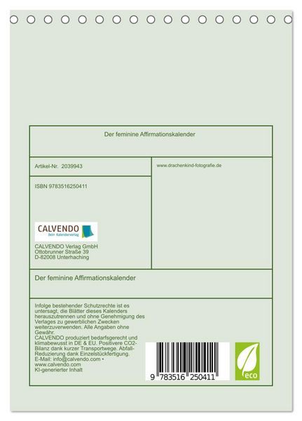 Produktbild: Der feminine Affirmationskalender (Tischkalender 2026 DIN A5 hoch), CALVENDO Monatskalender