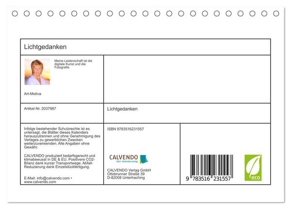 Produktbild: Lichtgedanken (Tischkalender 2026 DIN A5 quer), CALVENDO Monatskalender