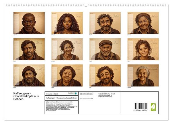 Produktbild: Kaffeetypen - Charakterk&ouml;pfe aus Bohnen (hochwertiger Premium Wandkalender 2027 DIN A2 quer), Kunstdruck in Hochglanz