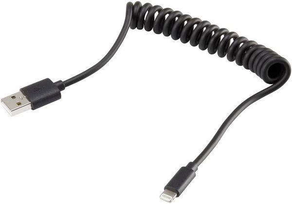 Produktbild: Renkforce USB-Kabel USB 2.0 USB-A Stecker, Apple Lightning Stecker 0.95 m Schwarz Spiralkabel RF4087422