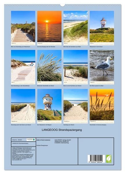 Produktbild: LANGEOOG Strandspaziergang (hochwertiger Premium Wandkalender 2026 DIN A2 hoch), Kunstdruck in Hochglanz