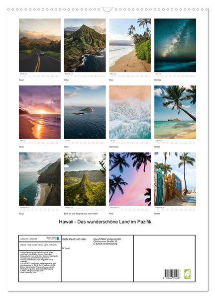 Produktbild: Hawaii - Das wundersch&ouml;ne Land im Pazifik. (Wandkalender 2026 DIN A2 hoch), CALVENDO Monatskalender