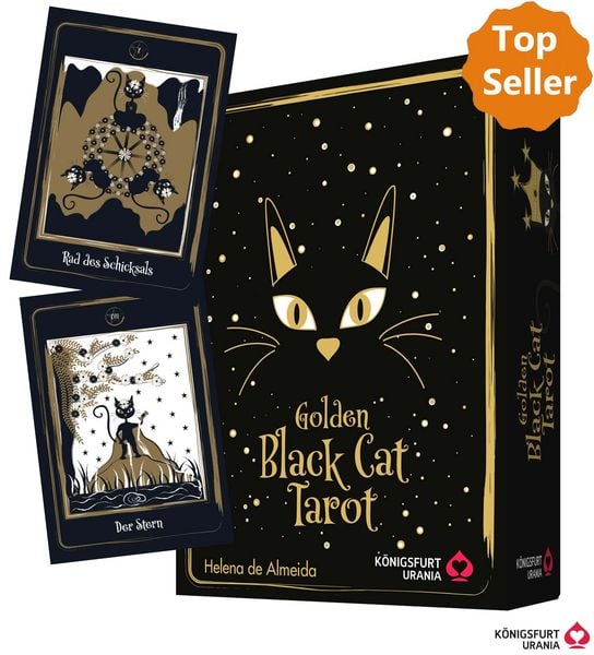 Golden Black Cat Tarot - Hochwertige Stülpdeckelschachtel mit Goldfolie, Gebundene Ausgabe von Helena de Almeida, Königsfurt-urania, 978-3-86826-567-5