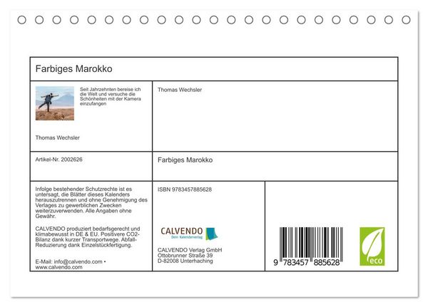 Produktbild: Farbiges Marokko (Tischkalender 2026 DIN A5 quer), CALVENDO Monatskalender