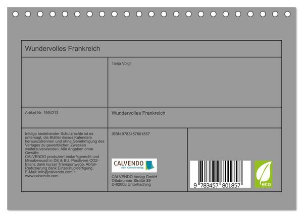 Produktbild: Wundervolles Frankreich (Tischkalender 2026 DIN A5 quer), CALVENDO Monatskalender
