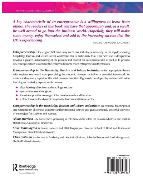 Produktbild: Entrepreneurship in the Hospitality, Tourism and Leisure Industries