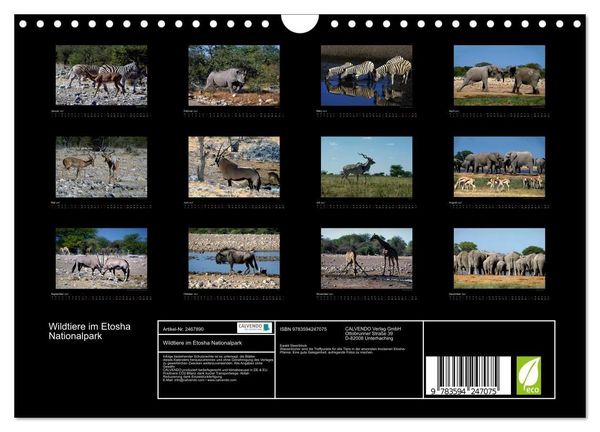 Produktbild: Wildtiere im Etosha Nationalpark (Wandkalender 2027 DIN A4 quer), CALVENDO Monatskalender