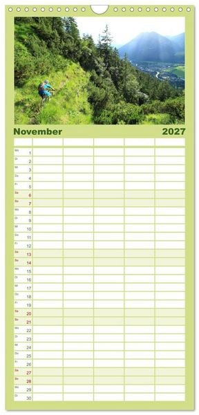 Produktbild: Familienplaner 2027 - Mountainbike Traumpfade mit 5 Spalten (Wandkalender, 21 x 45 cm) CALVENDO