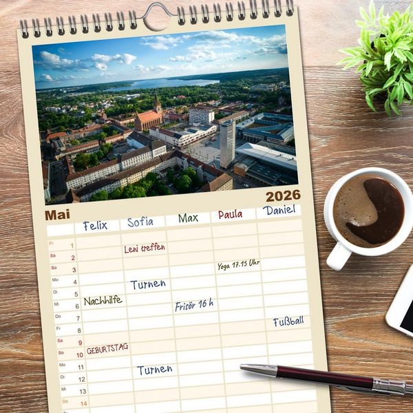 Produktbild: Familienplaner 2026 - &Auml;stehtik von oben mit 5 Spalten (Wandkalender, 21 x 45 cm) CALVENDO