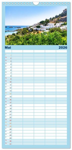 Produktbild: Familienplaner 2026 - Rhodos - eine Insel zum Verlieben mit 5 Spalten (Wandkalender, 21 x 45 cm) CALVENDO