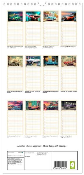 Produktbild: Familienplaner 2026 - Amerikas rollende Legenden &ndash; Retro-Design trifft Nostalgie mit 5 Spalten (Wandkalender, 21 x 45 cm) CALVENDO