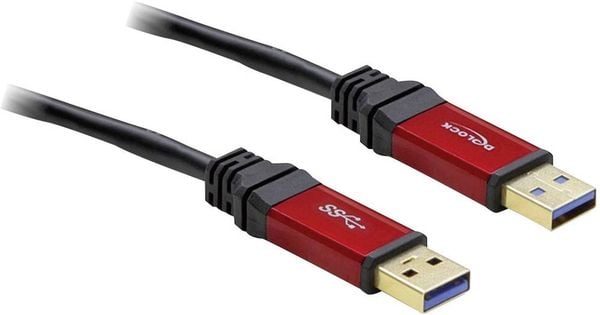 Delock USB-Kabel USB 3.2 Gen1 (USB 3.0 / USB 3.1 Gen1) USB-A Stecker, USB-A Stecker 2.00m Rot, Schwarz vergoldete Steckk