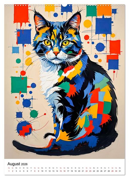Produktbild: Pop-Art Katzen - Moderne, verr&uuml;ckte Katzenportr&auml;ts (Wandkalender 2026 DIN A2 hoch), CALVENDO Monatskalender