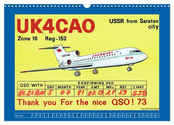 Produktbild: &Uuml;ber den Wolken - Flugzeuge des 20. Jahrhunderts auf Amateurfunkkarten (Wandkalender 2026 DIN A3 quer), CALVENDO Monatskalender