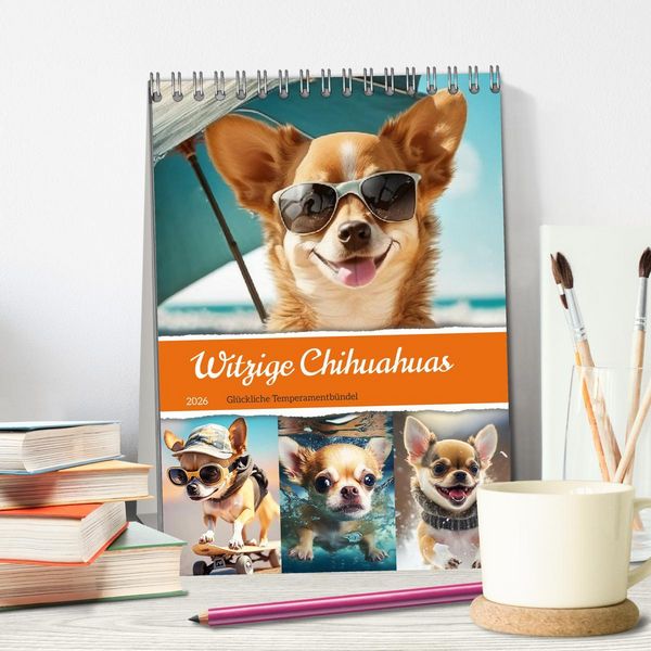 Produktbild: Witzige Chihuahuas. Gl&uuml;ckliche Temperamentb&uuml;ndel (Tischkalender 2026 DIN A5 hoch), CALVENDO Monatskalender