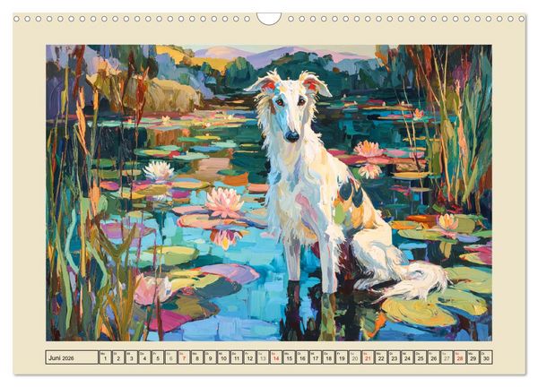 Produktbild: Barsoi im Farbenspiel. Elegante Windhunde in moderner &Ouml;loptik (Wandkalender 2026 DIN A3 quer), CALVENDO Monatskalender