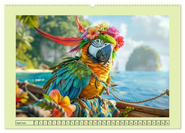 Produktbild: Papageien-Fashion. Farbenfroher Modestil im Dschungel (Wandkalender 2026 DIN A2 quer), CALVENDO Monatskalender
