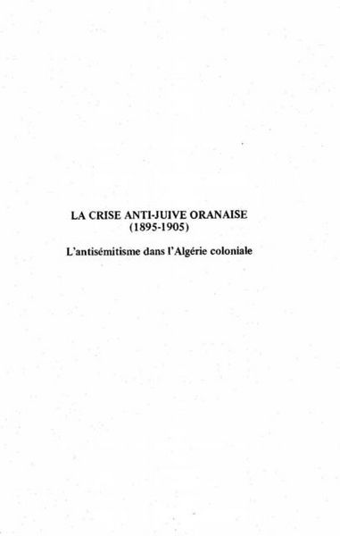 Produktbild: La Crise Anti-Juive Oranaise, 1895-1905