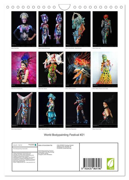World Bodypainting Festival 21 Wandkalender 2025 DIN A4 Hoch World Bodypainting Festival 21 Wandkalender 2025 Din A4 Hoch Calvendo Monatskalender