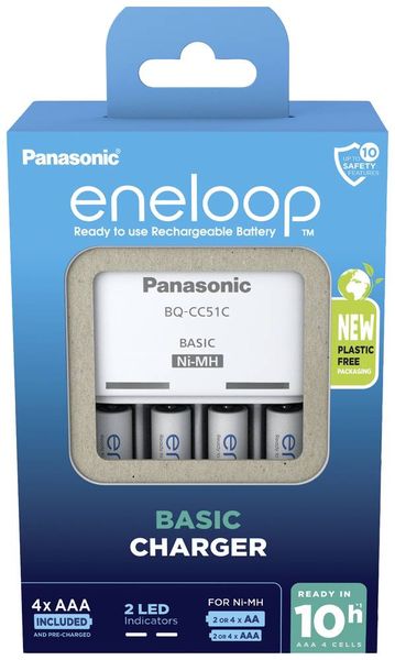 Produktbild: Panasonic Basic BQ-CC51 + 4x eneloop AAA Steckerladerger&auml;t NiMH Micro (AAA), Mignon (AA)