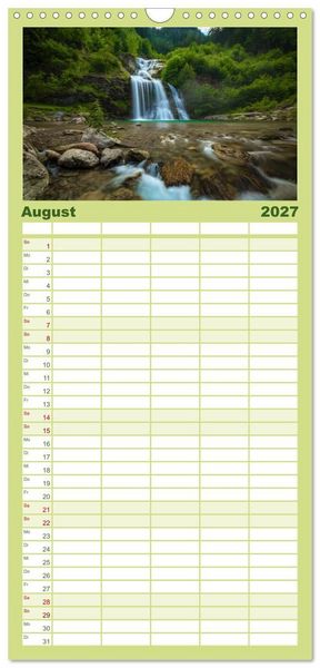 Produktbild: Familienplaner 2027 - Wasserfallwelt Schweiz mit 5 Spalten (Wandkalender, 21 x 45 cm) CALVENDO