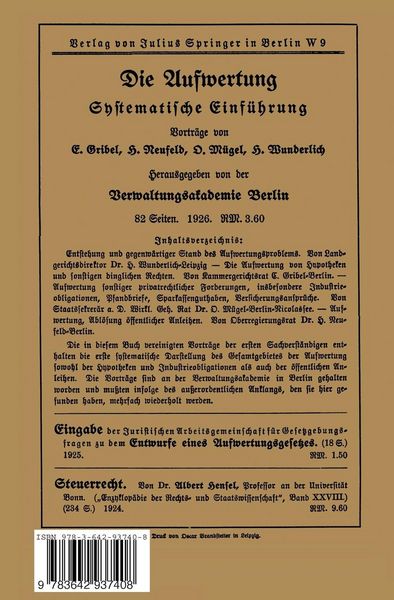Produktbild: Gesetz &uuml;ber die Aufwertung von Hypotheken und anderen Anspr&uuml;chen (Aufwertungsgesetz) vom 16. Juli 1925 und Durchf&uuml;hrungsverordnung vom 29. November 19