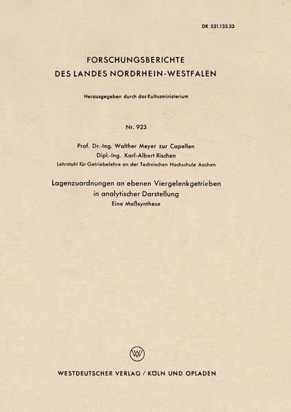 Produktbild: Lagenzuordnungen an ebenen Viergelenkgetrieben in analytischer Darstellung