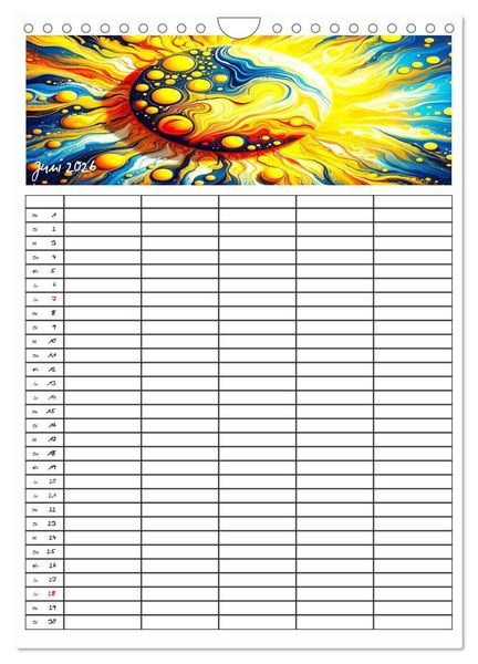 Produktbild: Pouring Art Familienplaner - Durch das Jahr mit KI-kreierter Pouring Kunst (Wandkalender 2026 DIN A4 hoch), CALVENDO Monatskalender