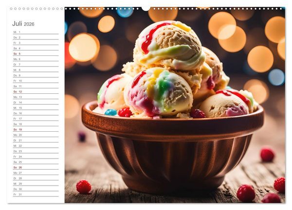 Produktbild: K&ouml;stliche Versuchung - Der zuckers&uuml;&szlig;e Eiscreme Geburtstagskalender mit erfrischenden KI Eisgen&uuml;ssen (Wandkalender 2026 DIN A2 quer), CALVENDO Monatskalender