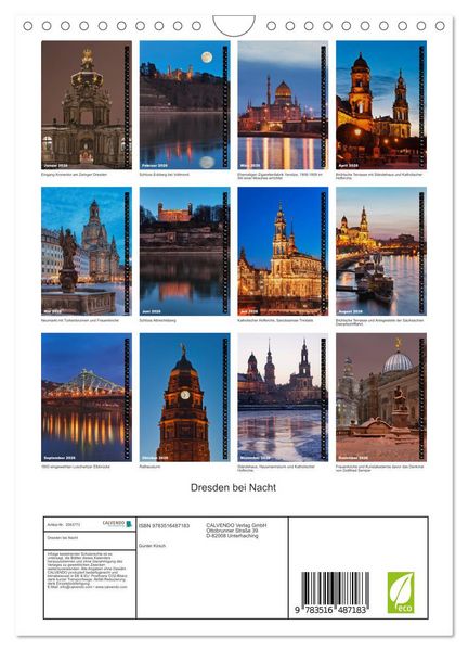 Produktbild: Dresden bei Nacht (Wandkalender 2026 DIN A4 hoch), CALVENDO Monatskalender