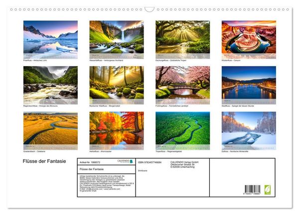 Produktbild: Fl&uuml;sse der Fantasie (Wandkalender 2026 DIN A2 quer), CALVENDO Monatskalender