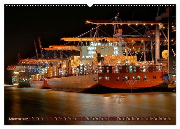 Produktbild: Magic Nights Containerschiffe (hochwertiger Premium Wandkalender 2027 DIN A2 quer), Kunstdruck in Hochglanz