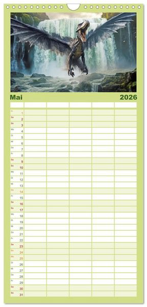 Produktbild: Familienplaner 2026 - Urzeittiere - KI-Fantasiebilder mit 5 Spalten (Wandkalender, 21 x 45 cm) CALVENDO
