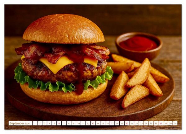 Produktbild: Leckere Burger (hochwertiger Premium Wandkalender 2026 DIN A2 quer), Kunstdruck in Hochglanz