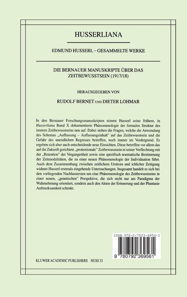 Produktbild: Die Bernauer Manuskripte &Uuml;ber das Zeitbewusstsein (1917/18)