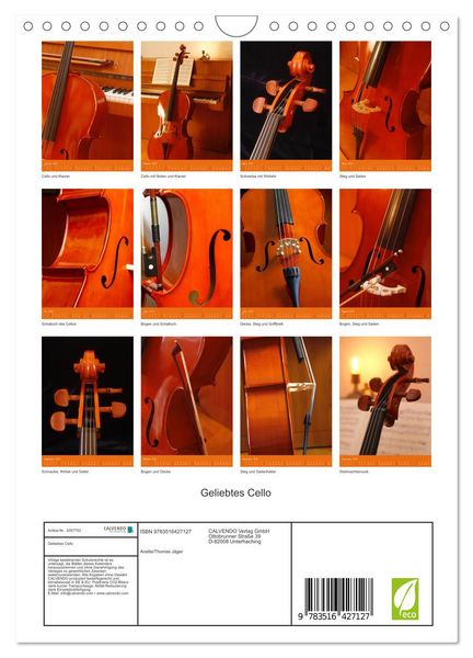 Produktbild: Geliebtes Cello (Wandkalender 2026 DIN A4 hoch), CALVENDO Monatskalender