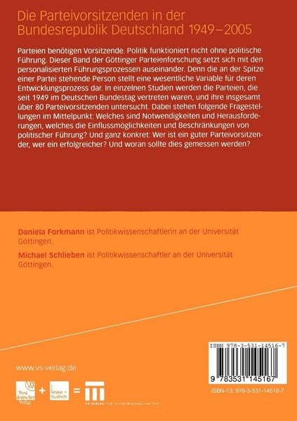 Produktbild: Die Parteivorsitzenden in der Bundesrepublik Deutschland 1949 &ndash; 2005