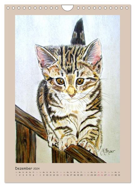 PortraiTierART Samtpfötchen (Wandkalender 2024 DIN A4 hoch), CALVENDO Monatskalender