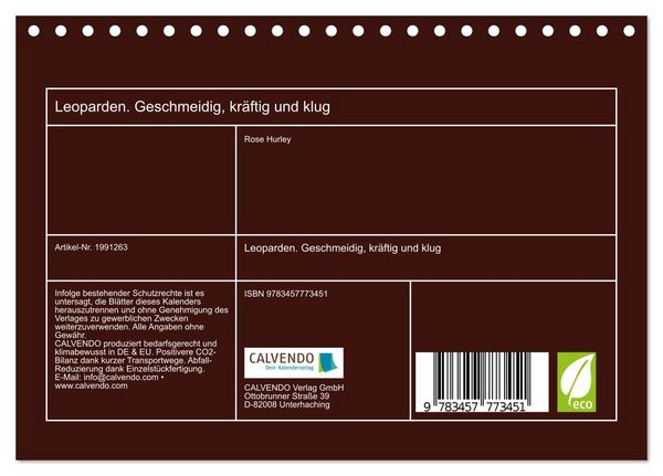 Produktbild: Leoparden. Geschmeidig, kr&auml;ftig und klug (Tischkalender 2026 DIN A5 quer), CALVENDO Monatskalender