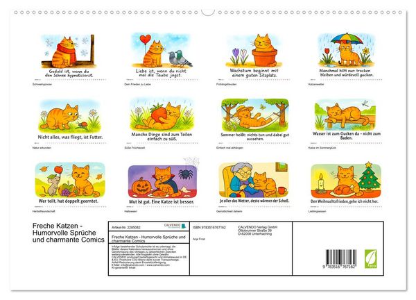 Produktbild: Freche Katzen - Humorvolle Spr&uuml;che und charmante Comics (hochwertiger Premium Wandkalender 2027 DIN A2 quer), Kunstdruck in Hochglanz