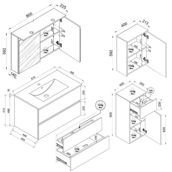 Produktbild: 5 tlg. Badm&ouml;bel-Set mit Waschbecken Cosila-I 81 cm