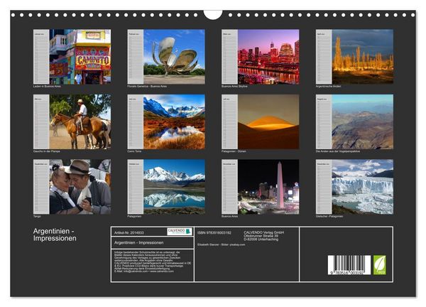 Produktbild: Argentinien - Impressionen (Wandkalender 2026 DIN A3 quer), CALVENDO Monatskalender