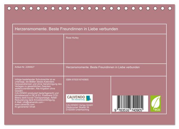 Produktbild: Herzensmomente. Beste Freundinnen in Liebe verbunden (Tischkalender 2026 DIN A5 quer), CALVENDO Monatskalender