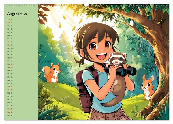 Produktbild: M&auml;dchen und ihre tierischen Freunde - Tierisch s&uuml;&szlig;e Mangas f&uuml;r M&auml;dchen (hochwertiger Premium Wandkalender 2026 DIN A2 quer), Kunstdruck in Hochglanz