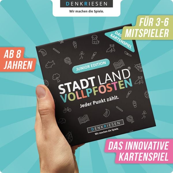 Denkriesen - Stadt Land Vollpfosten® - das Kartenspiel - Junior Edition "jeder Punkt Zählt."