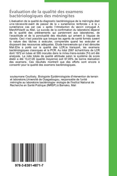 Produktbild: &Eacute;valuation de la qualit&eacute; des examens bact&eacute;riologiques des m&eacute;ningites