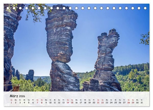 Produktbild: S&auml;chsische Schweiz - Beeindruckende Felsen und unber&uuml;hrte Natur (Tischkalender 2026 DIN A5 quer), CALVENDO Monatskalender