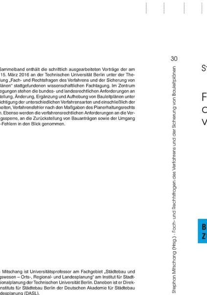 Produktbild: Fach- und Rechtsfragen des Verfahrens und der Sicherung von Bauleitpl&auml;nen