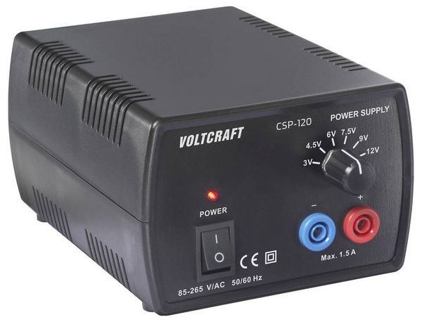 Produktbild: VOLTCRAFT CSP-120 Labornetzger&auml;t, einstellbar Gleichspannung 3 V, 4.5 V, 6 V, 7.5 V, 9 V, 12 V 1.5 A (max.) 18 W Anzahl Ausg&auml;nge 1 x