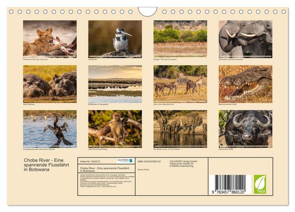 Produktbild: Chobe River - Eine spannende Flussfahrt in Botswana (Wandkalender 2026 DIN A4 quer), CALVENDO Monatskalender